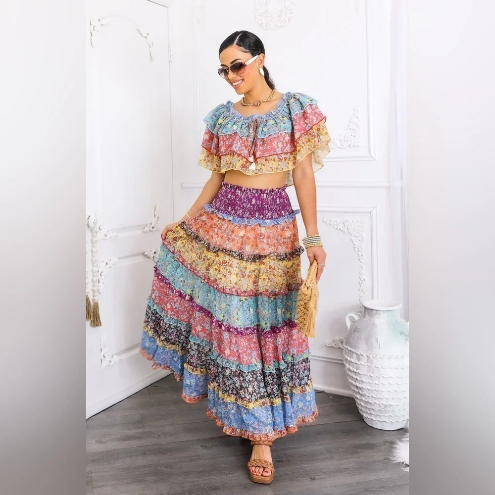 Multicolor Floral Maxi Skirt Set